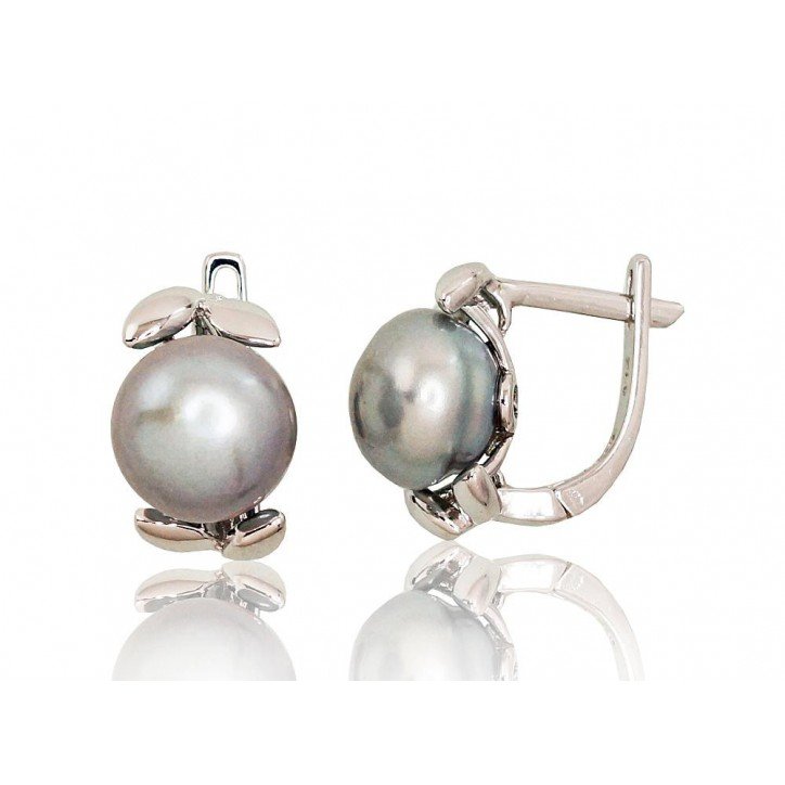 925°, Silver earrings with english lock, Fresh-water Pearl , 2202924(PRh-Gr)_PE-GR