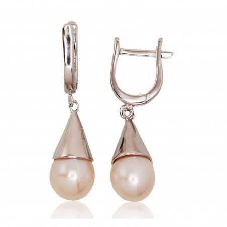 925°, Silver earrings with english lock, Fresh-water Pearl , 2202925(PRh-Gr)_PE