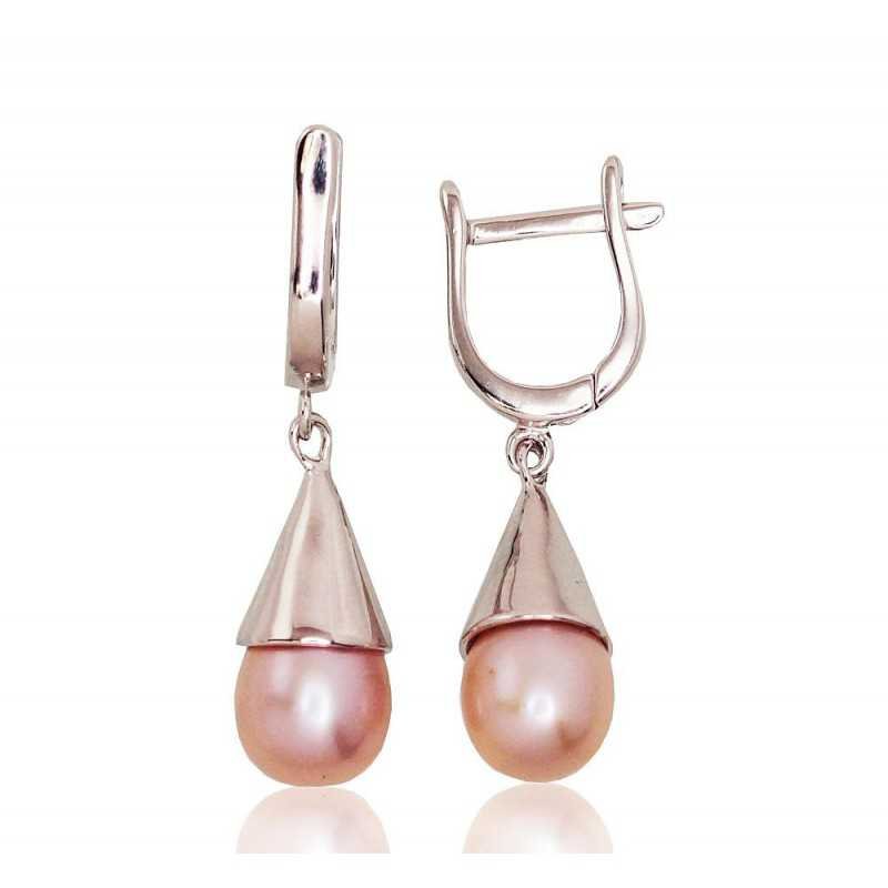 925°, Silver earrings with english lock, Fresh-water Pearl , 2202925(PRh-Gr)_PE-PI