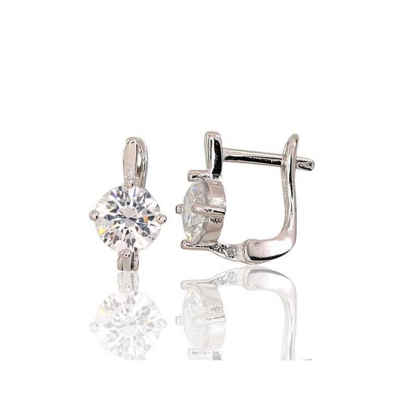 925°, Silver earrings with english lock, Zirkons , 2202946(PRh-Gr)_CZ