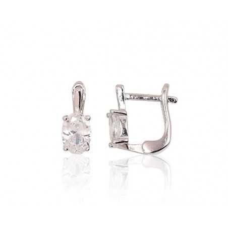 925°, Silver earrings with english lock, Zirkons , 2202947(PRh-Gr)_CZ