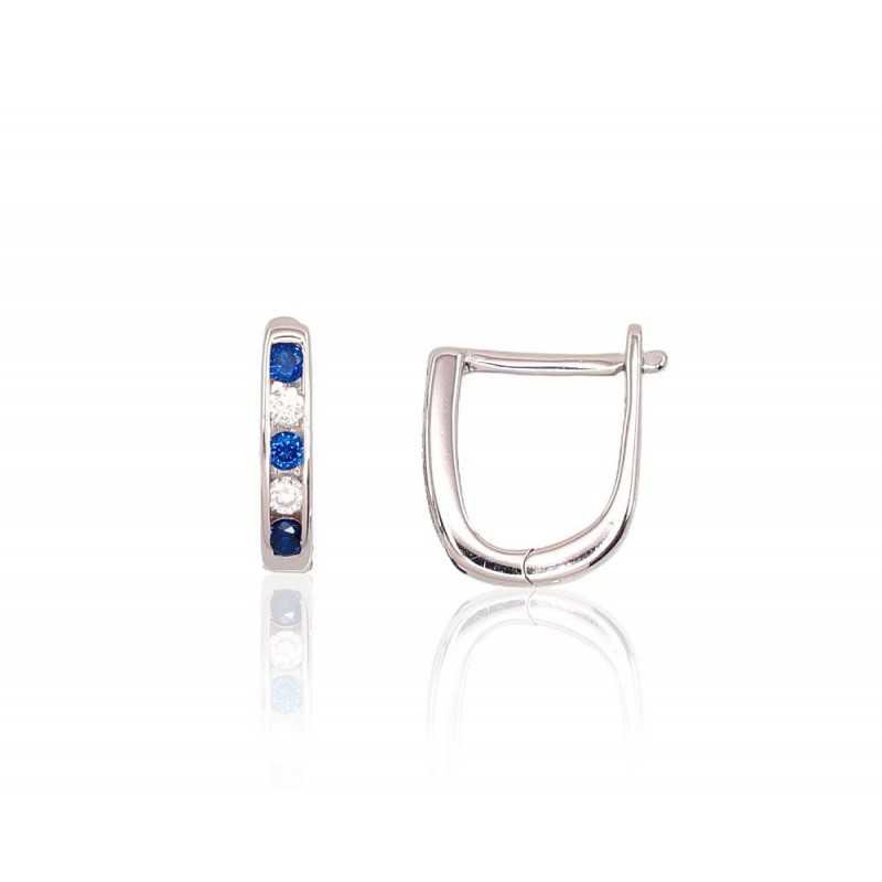 925°, Silver earrings with english lock, Zirkons , 2202950(PRh-Gr)_CZ+CZ-DB