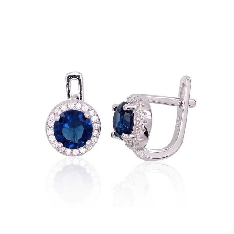 925°, Silver earrings with english lock, Zirkons , 2202953(PRh-Gr)_CZ+CZ-B