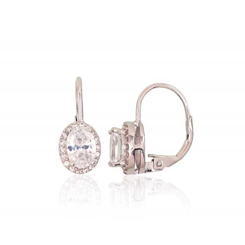 925°, Silver earrings with english lock, Zirkons , 2202957(PRh-Gr)_CZ