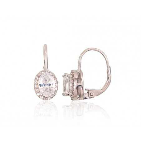 925°, Silver earrings with english lock, Zirkons , 2202957(PRh-Gr)_CZ