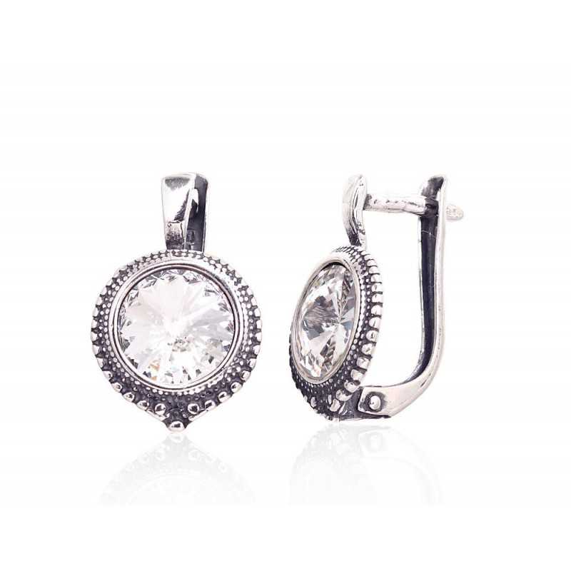 925°, Silver earrings with english lock, Swarovski crystals , 2202972(POx-Bk)_SV