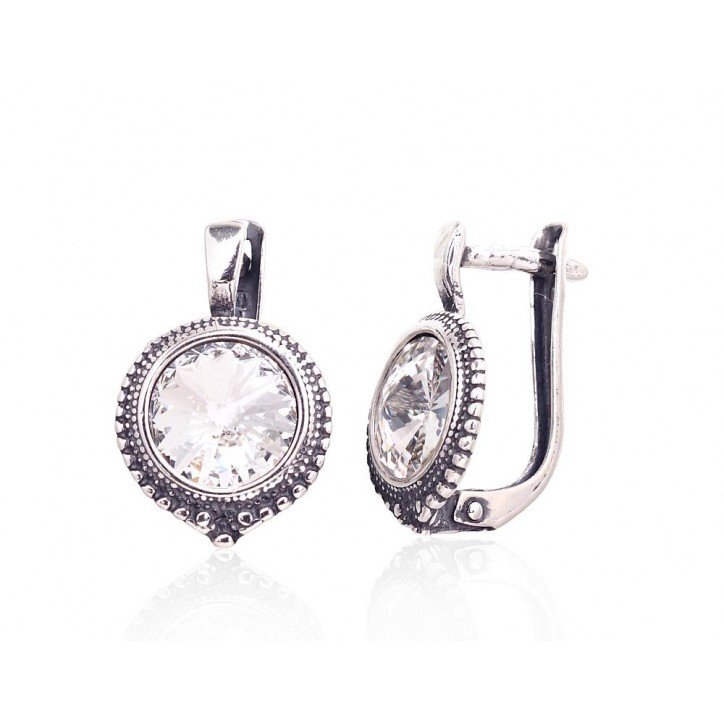 925°, Silver earrings with english lock, Swarovski crystals , 2202972(POx-Bk)_SV