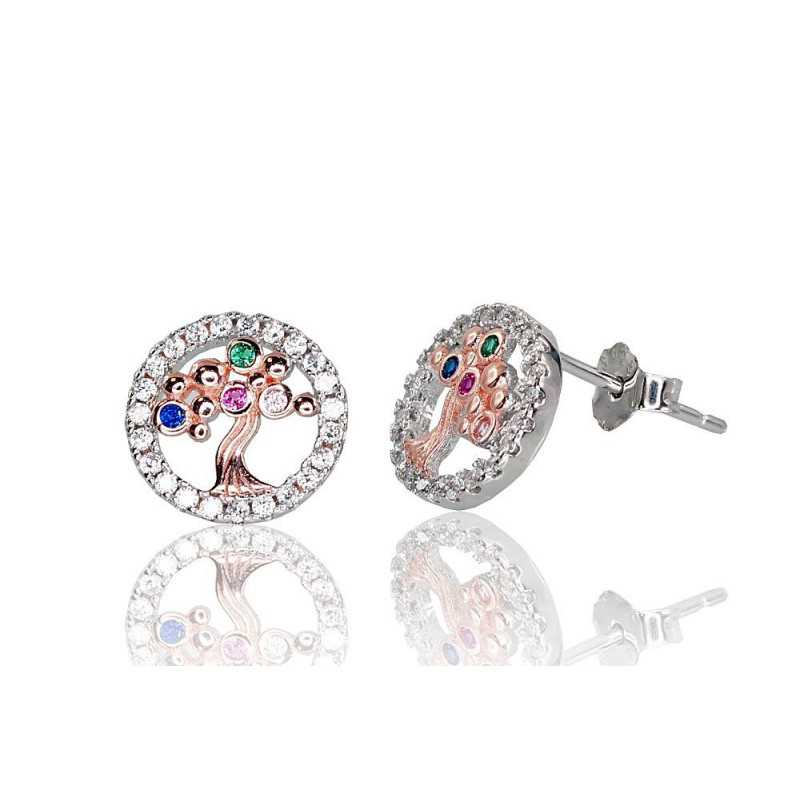 925° Silver stud earrings, Gold plated, 2202987(PRh-Gr+PAu-R)_CZ-MIX