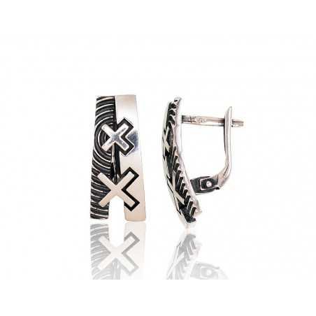 925°, Silver earrings with english lock, No stone, 2203014(POx-Bk)