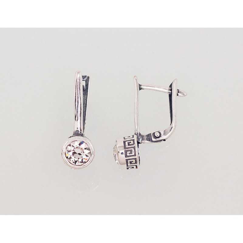 925°, Silver earrings with english lock, Zirkons , 2203044(POx-Bk)_CZ