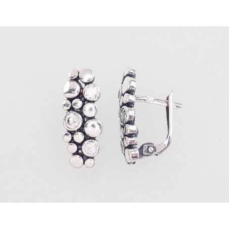 925°, Silver earrings with english lock, Zirkons , 2203046(POx-Bk)_CZ