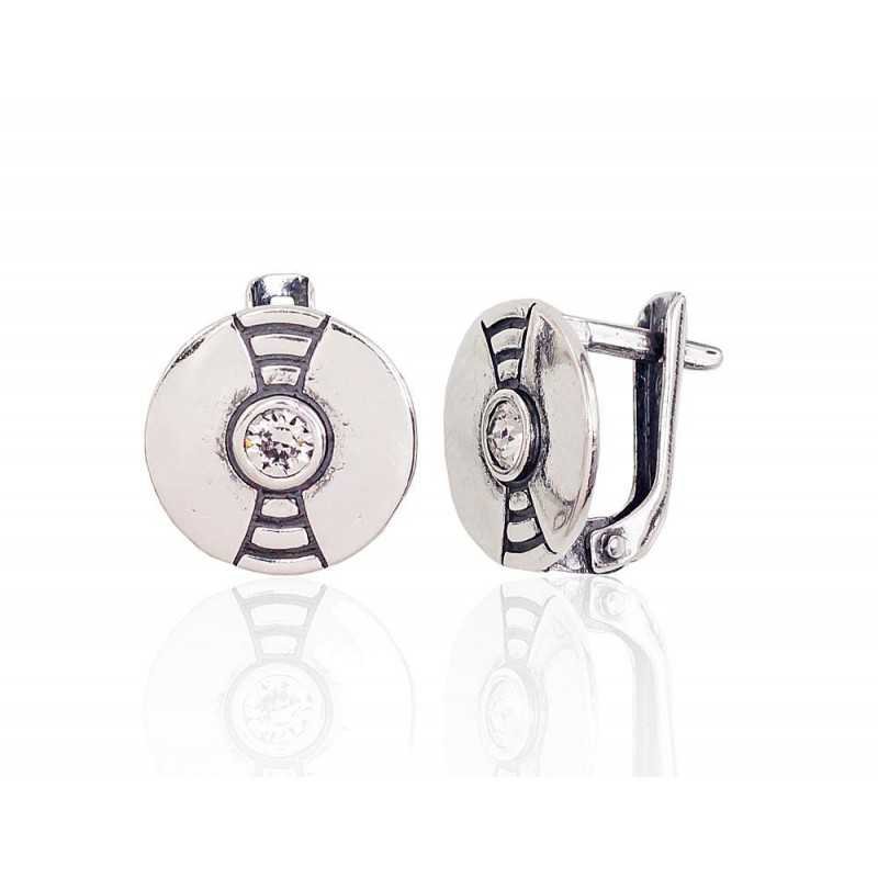 925°, Silver earrings with english lock, Zirkons , 2203048(POx-Bk)_CZ