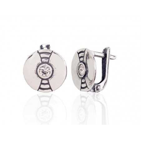 925°, Silver earrings with english lock, Zirkons , 2203048(POx-Bk)_CZ