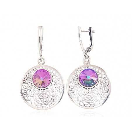 925°, Silver earrings with english lock, Swarovski crystals , 2203077(POx-Bk)_SV-MIXV