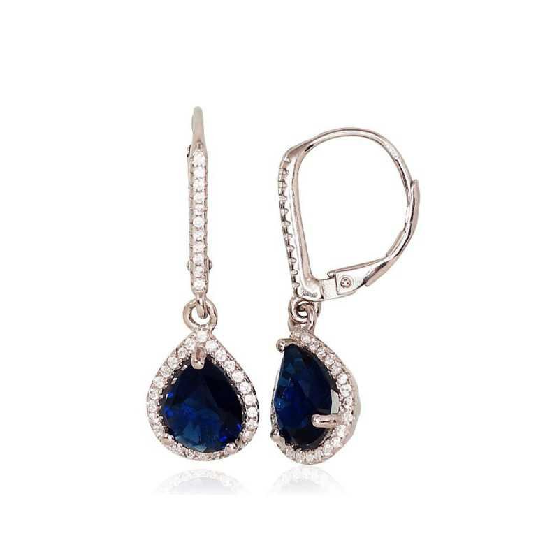 925°, Silver earrings with english lock, Zirkons , 2203101(PRh-Gr)_CZ+CZ-DB