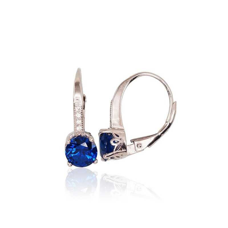 925°, Silver earrings with english lock, Zirkons , 2203102(PRh-Gr)_CZ+CZ-DB
