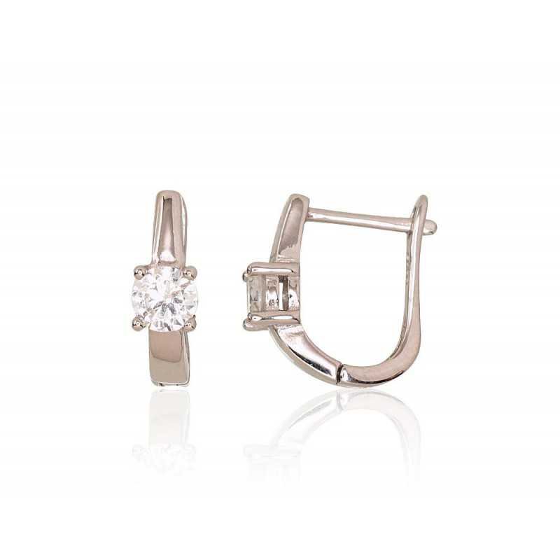 925°, Silver earrings with english lock, Zirkons , 2203104(PRh-Gr)_CZ
