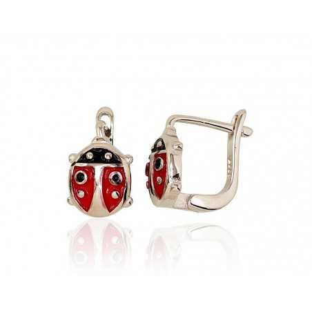 925°, Silver earrings with english lock, Jewelery enamel , 2203131(PRh-Gr)_ML-R+ML-BK