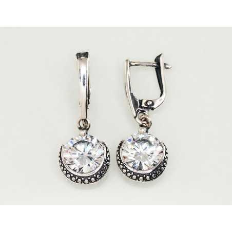 925°, Silver earrings with english lock, Zirkons , 2203134(POx-Bk)_CZ
