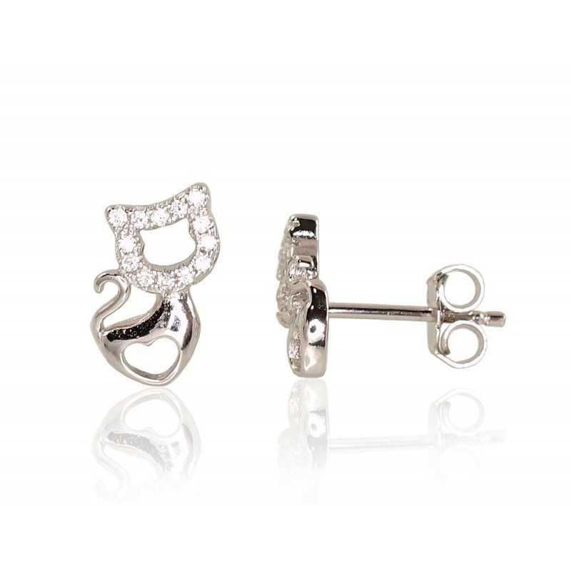 925° Silver Stud Earrings, Silver, Zirkons , 2203150(PRh-Gr)_CZ