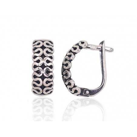 925°, Silver earrings with english lock, No stone, 2203166(POx-Bk)