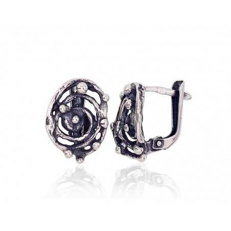 925°, Silver earrings with english lock, No stone, 2203171(POx-Bk)