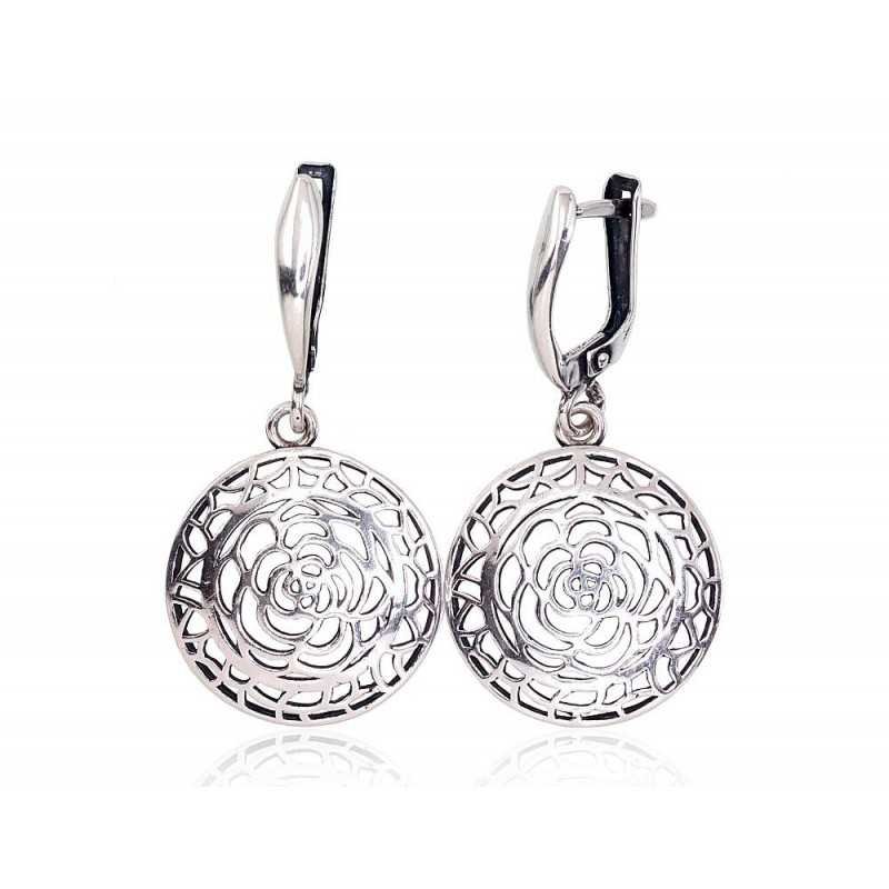 925°, Silver earrings with english lock, No stone, 2203177(POx-Bk)