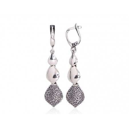 925°, Silver earrings with english lock, No stone, 2203179(POx-Bk)