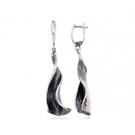 925°, Silver earrings with english lock, No stone, 2203185(POx-Bk)