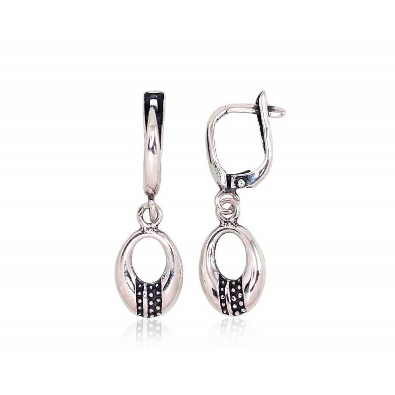 925°, Silver earrings with english lock, No stone, 2203191(POx-Bk)