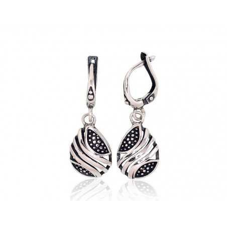 925°, Silver earrings with english lock, No stone, 2203192(POx-Bk)