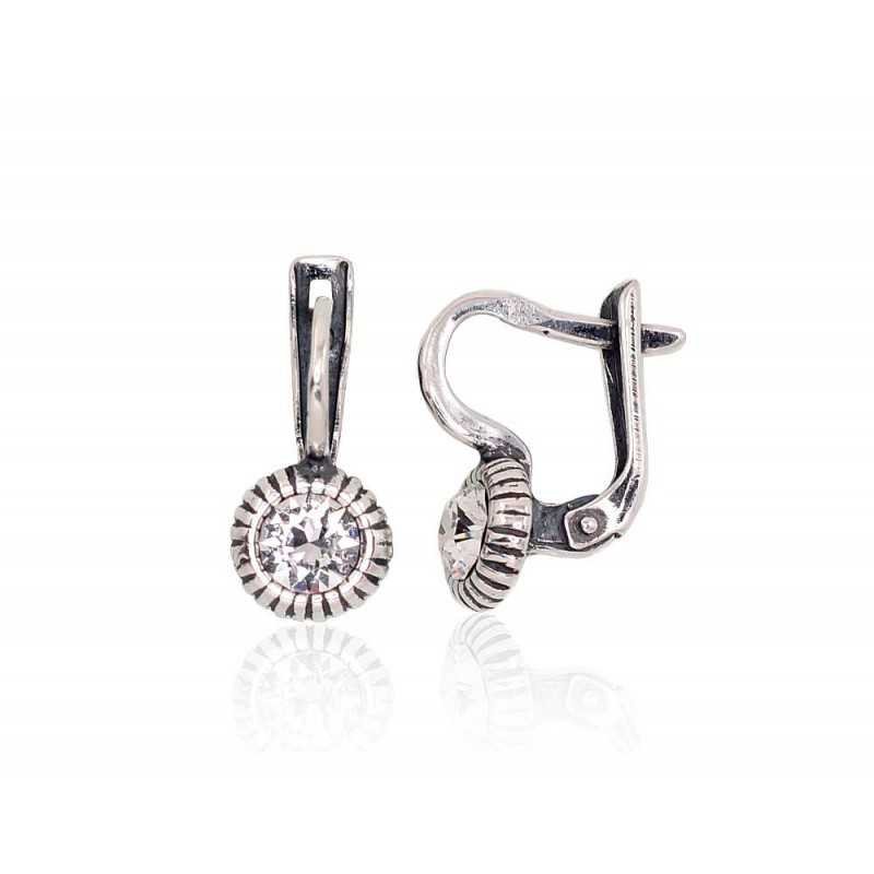 925°, Silver earrings with english lock, Swarovski crystals , 2203210(POx-Bk)_SV