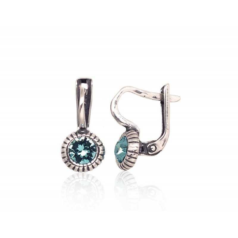 925°, Silver earrings with english lock, Swarovski crystals , 2203210(POx-Bk)_SV-AQ