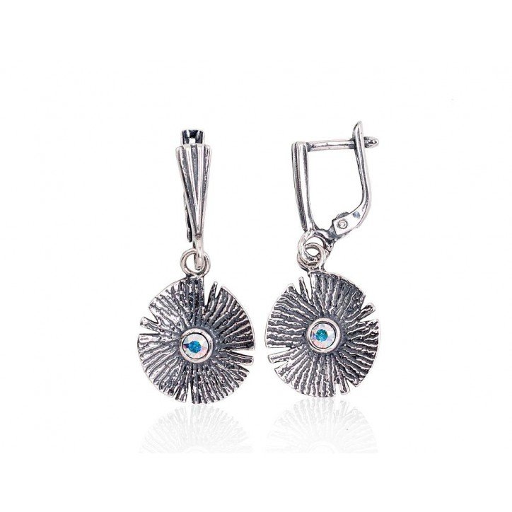 925°, Silver earrings with english lock, Swarovski crystals , 2203214(POx-Bk)_SV-MIXW