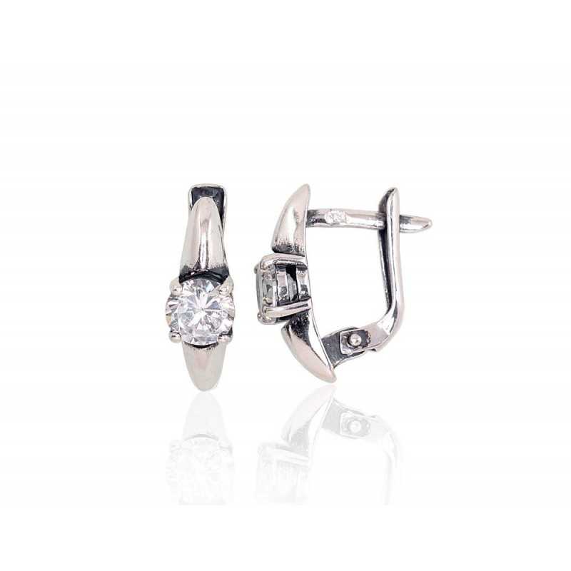 925°, Silver earrings with english lock, Zirkons , 2203218(POx-Bk)_CZ