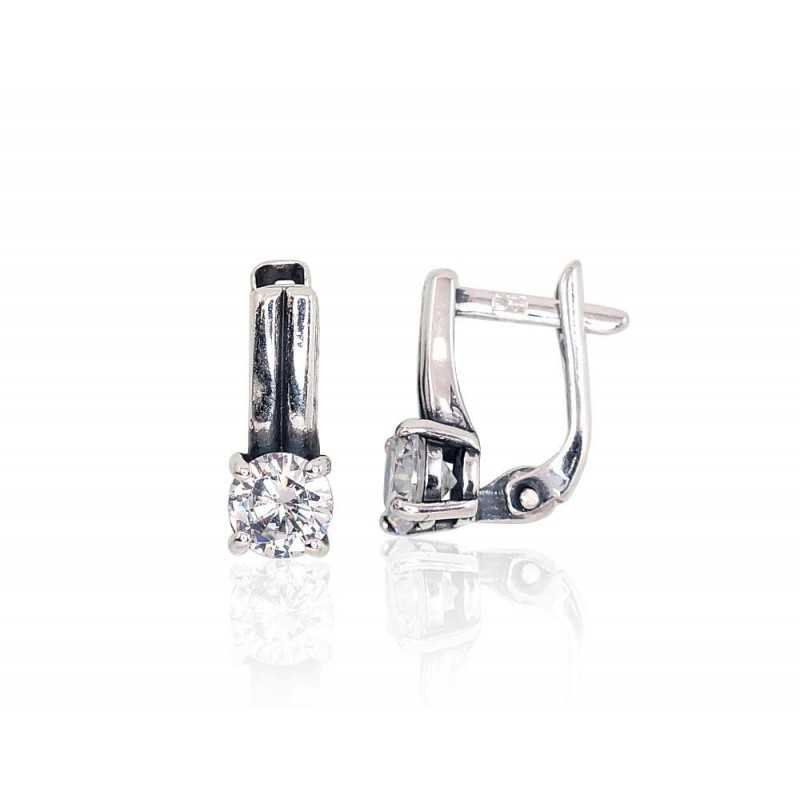 925°, Silver earrings with english lock, Zirkons , 2203219(POx-Bk)_CZ