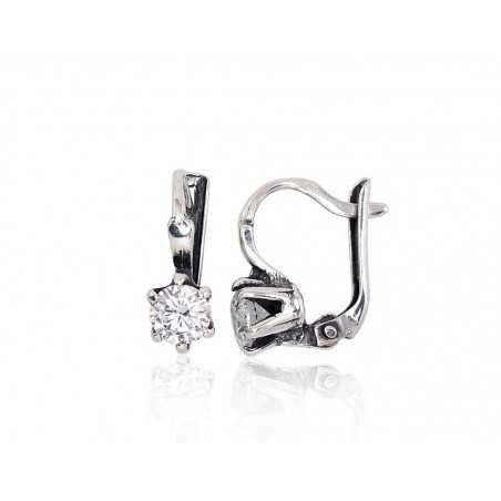 925°, Silver earrings with english lock, Zirkons , 2203221(POx-Bk)_CZ
