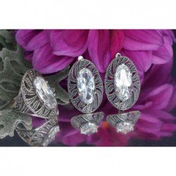 925°, Silver earrings with english lock, Zirkons , 2203230(POx-Bk)_CZ
