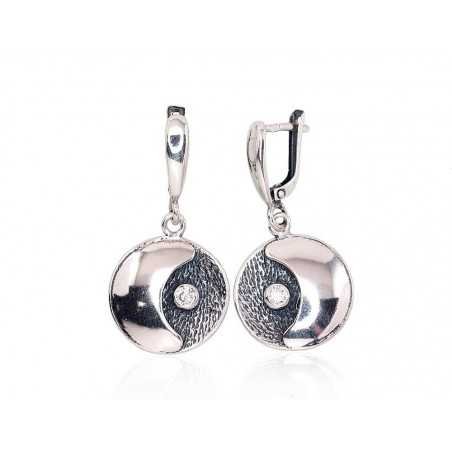 925°, Silver earrings with english lock, Zirkons , 2203233(POx-Bk)_CZ