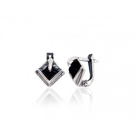 925°, Silver earrings with english lock, Onix , 2203246(POx-Bk)_ON-2