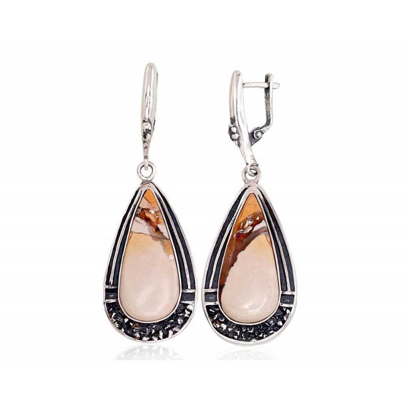 925°, Silver earrings, Jasper , 2203256(POx-Bk)_JA-Y