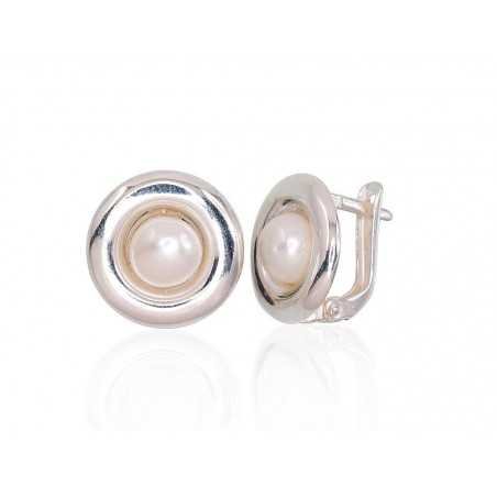 925°, Silver earrings with english lock, Fresh-water Pearl , 2203271_PE