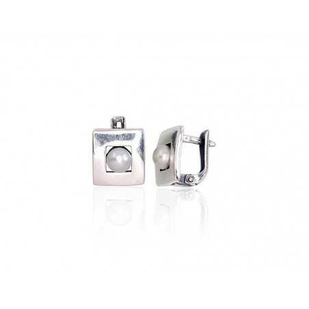 925°, Silver earrings with english lock, Fresh-water Pearl , 2203273(POx-Bk)_PE