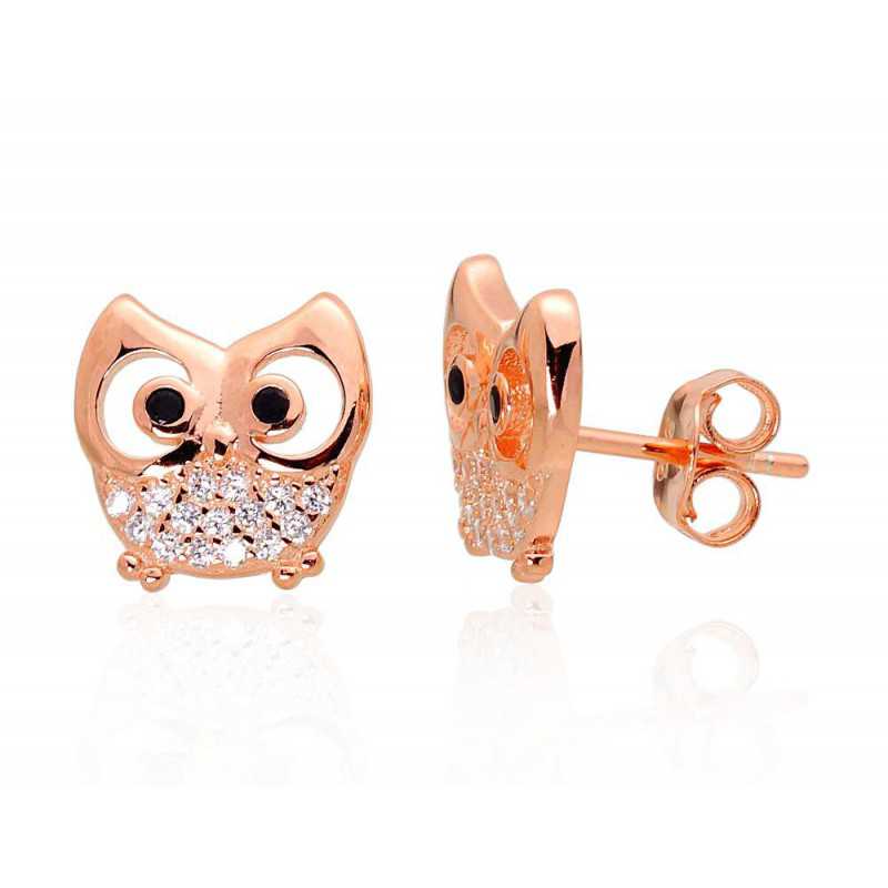 925° Silver stud earrings, Gold plated, 2203478(PAu-R)_CZ+CZ-BK