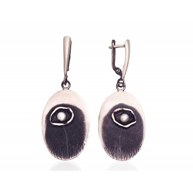 925°, Silver earrings, Fresh-water Pearl , 2203491(Matt+POx-MattBk)_PE