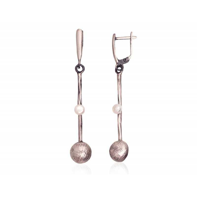 925°, Silver earrings, Fresh-water Pearl , 2203498(Matt+POx-MattBk)_PE