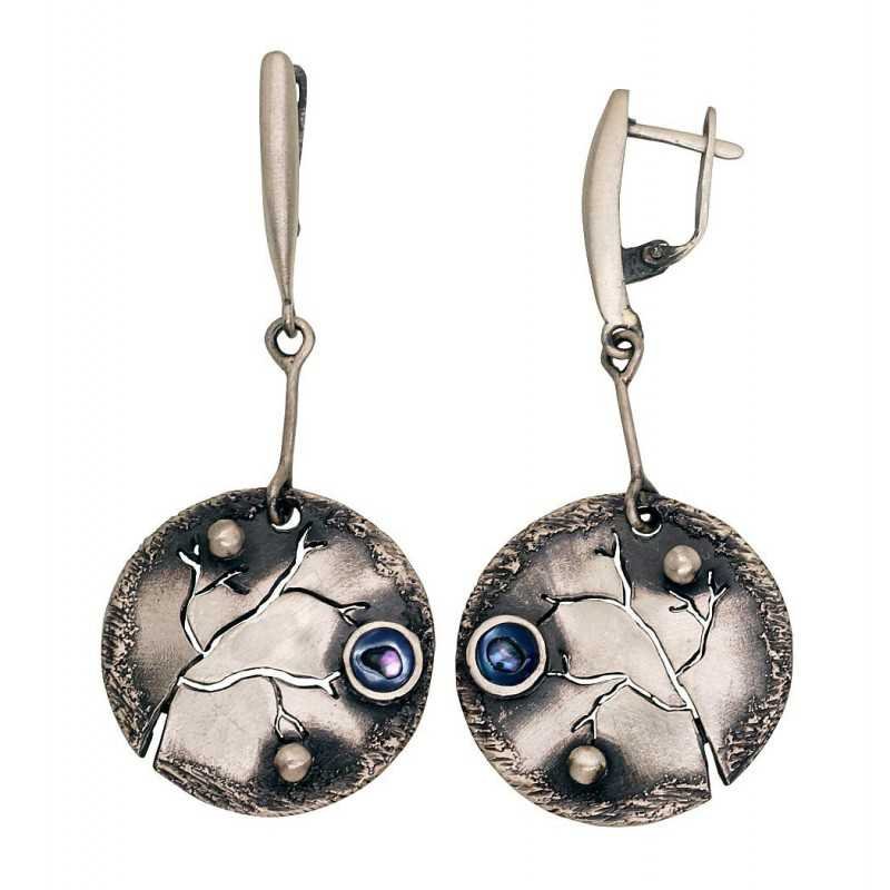 925°, Silver earrings, Mother-of-pearl , 2203509(Matt+POx-MattBk)_PL-G