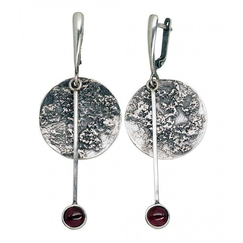 925°, Silver earrings, Garnet , 2203520(POx-Bk)_GR-2
