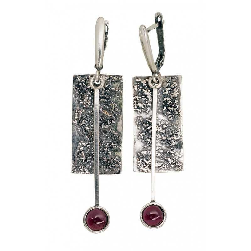 925°, Silver earrings, Garnet , 2203521(POx-Bk)_GR-2