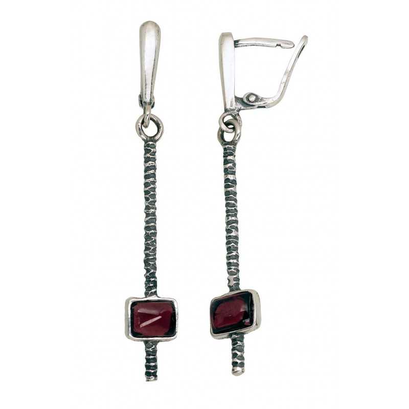 925°, Silver earrings, Garnet , 2203522(POx-Bk)_GR-2